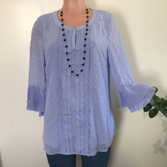 Isaac Mizrahi Clip Dot Blouse Pleated Cuffs - Picture 5 of 9